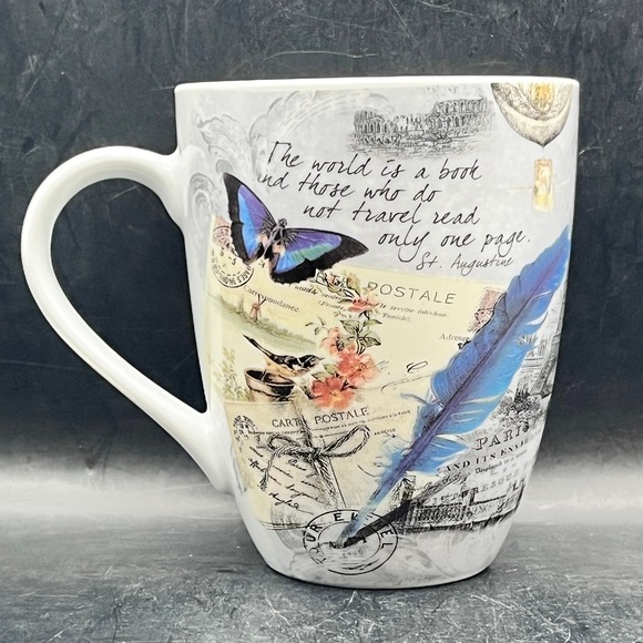 Divinity Boutique Paris Travel Mug Scripture Psalm 91:11 Butterfly 10 oz Feather - Picture 3 of 8